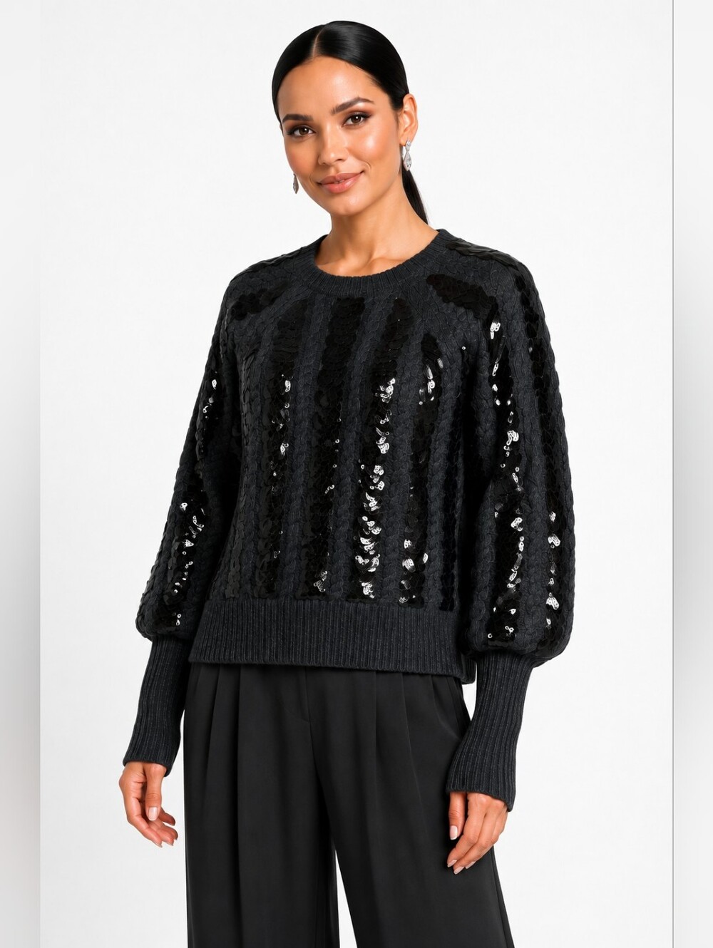 Veronica Beard Yola Sequin Cable Knit Sweater Charcoal Cashmere Wool S NWT $695